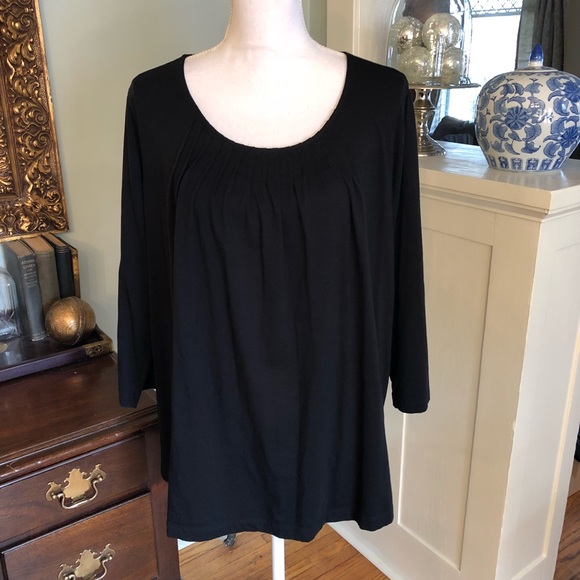 Lands' End Tops - Lands End Black Pleated Scoop Neck Shirt Plus Size